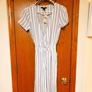 Flowy blue and white strip jumpsuit new with tags